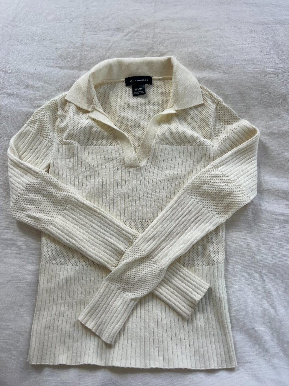 Club Monaco Ivory Ribbed Knit Polo Sweater Size XXS